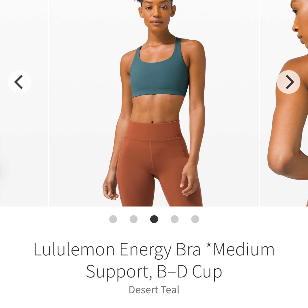 Lululemon Energy Bra Med support B-D cup color Desert Teal size 6